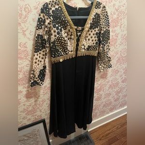 60s Custom Made Black and Gold Medallion Dress